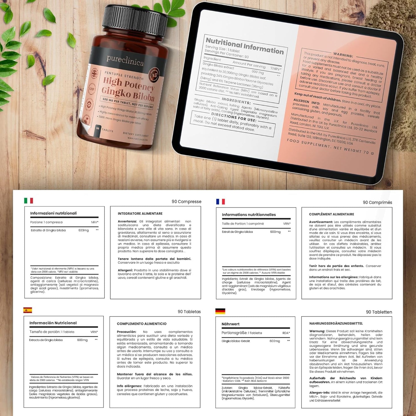 High Potency Ginkgo Biloba 30,000mg x 180 Tablets - 6 Month Supply - 5x Stronger than Competitors (2 Bottles of 90)