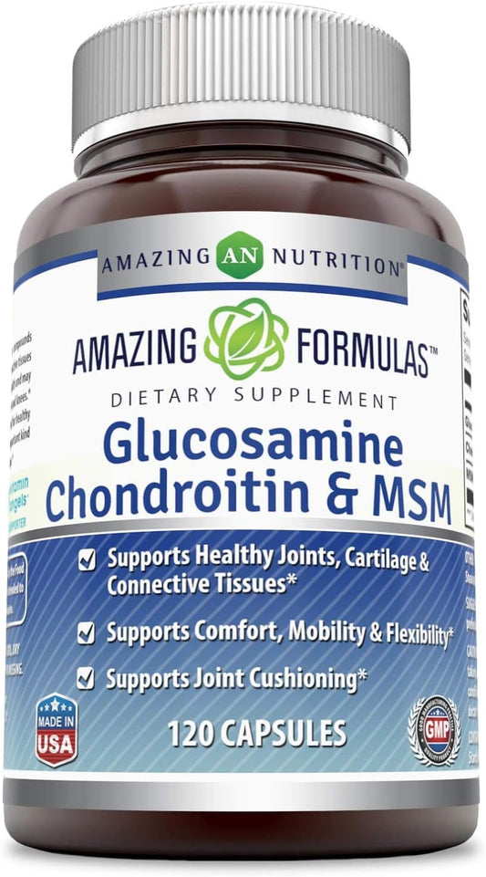 High Potency Glucosamine Chondroitin MSM 1850mg Capsules Supplement | Non-GMO | Gluten Free | Made in USA (120 Count)