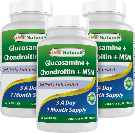 High Potency Glucosamine Chondroitin MSM Supplements, 2600mg, 90 Capsules x 3 Packs