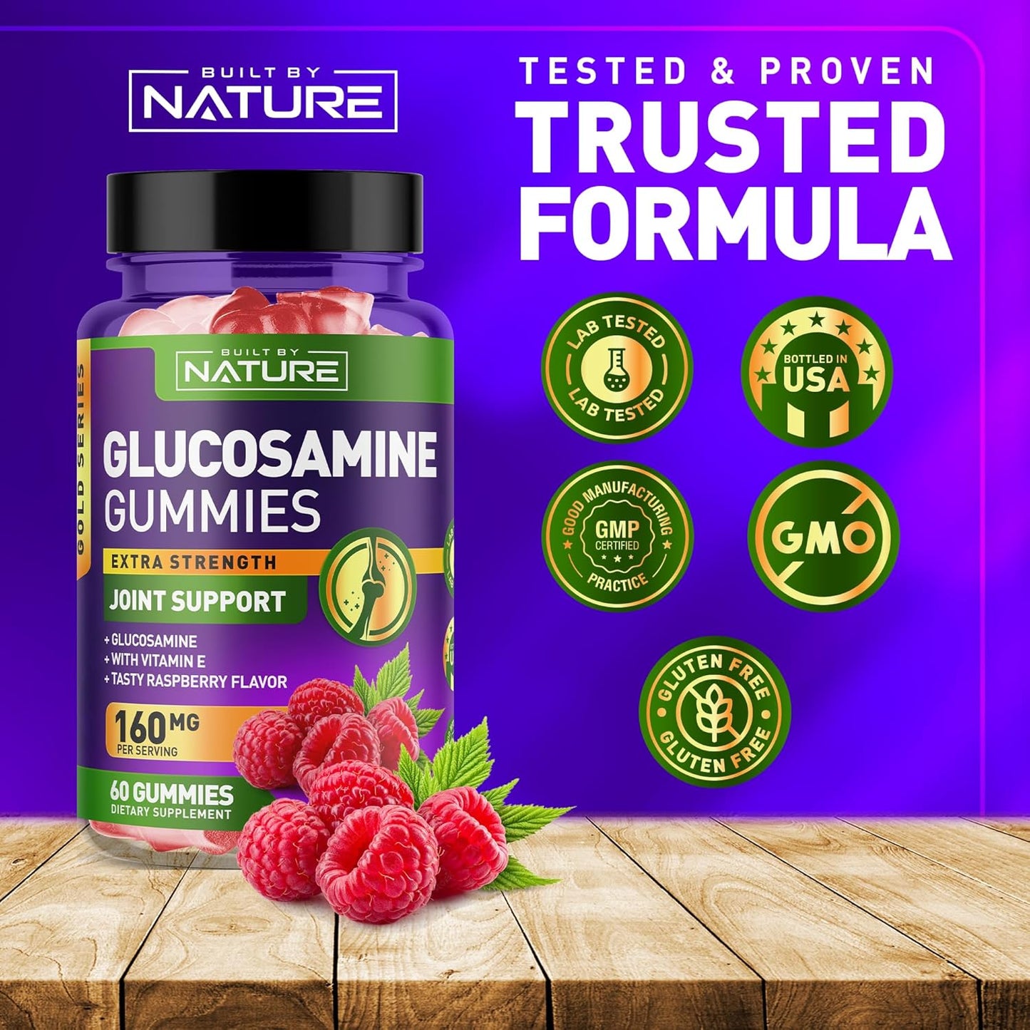High Potency Glucosamine Gummies with Vitamin E for Joint Support - Natural Relief for Back, Knees, and Hands - Non GMO - 60 Gummies