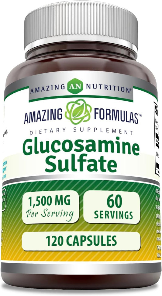 High Potency Glucosamine Sulfate Supplement | 1500 Mg Per Serving | 120 Capsules | Non-GMO | Gluten-Free | Made in USA by Amazing Nutrition