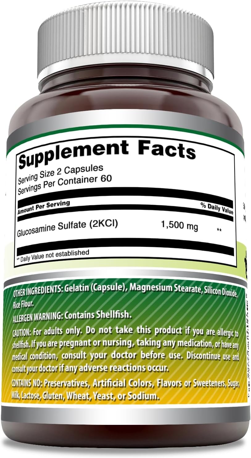 High Potency Glucosamine Sulfate Supplement | 1500 Mg Per Serving | 120 Capsules | Non-GMO | Gluten-Free | Made in USA by Amazing Nutrition