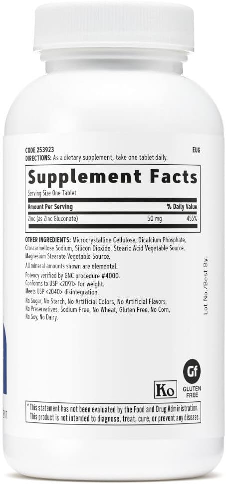 High Potency GNC Zinc 50mg Supplement for Immune Support - 250 Servings - BoostGo Australia