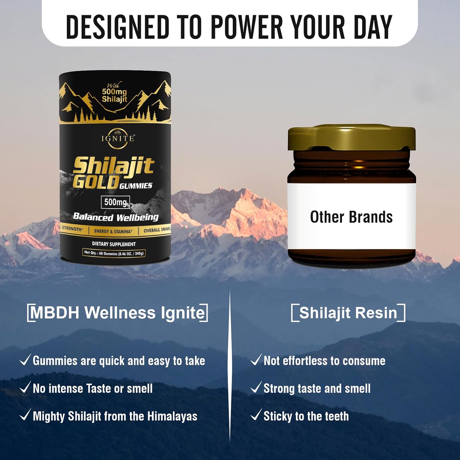 High Potency Gold Grade Himalayan Shilajit Gummies with 100% Pure Shilajit & 75%+ Fulvic Acid for Energy Boost & Immune Support - 60 Travel-Friendly Tamarind Flavor Gummies