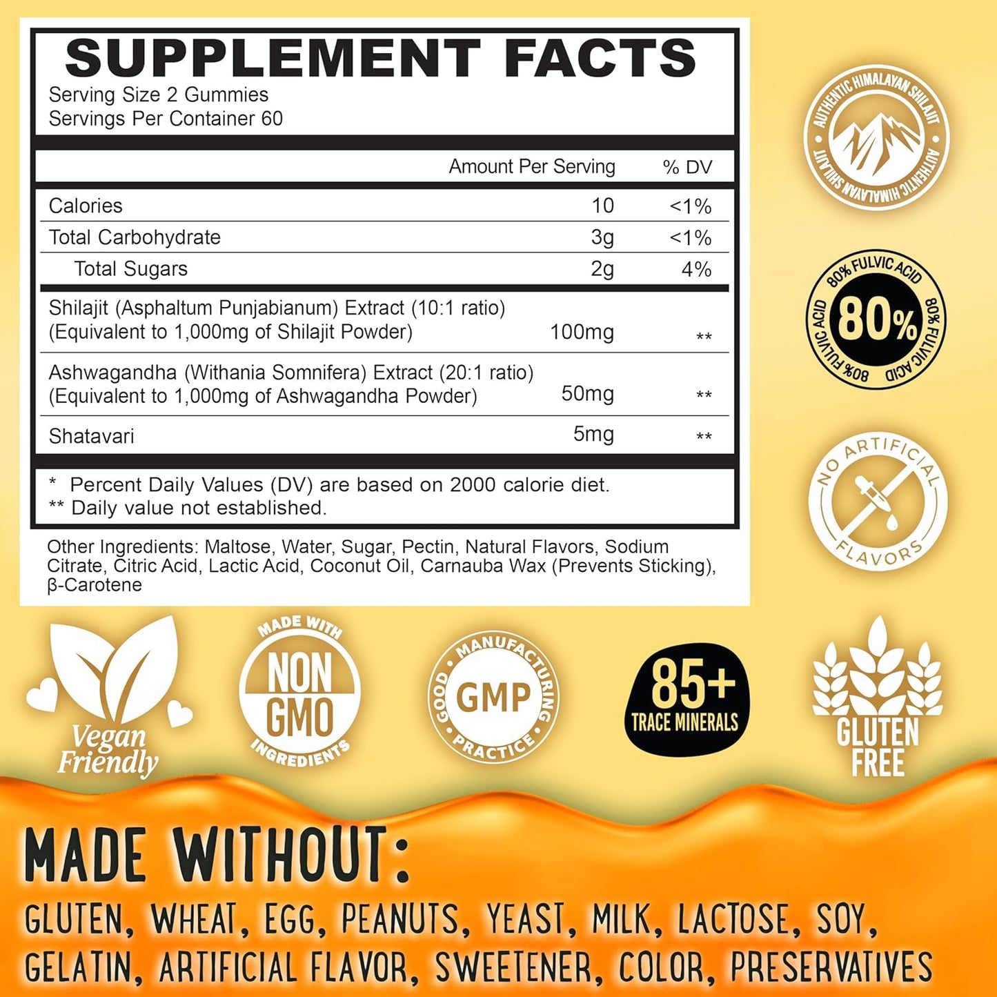 High Potency Gold Grade Pure Himalayan Shilajit Gummies with Ashwagandha & Shatavari - Energy Boost & Immune Support - 120 Gummy - Peach & Mango Flavor