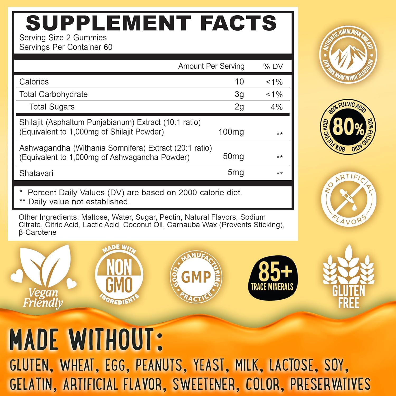 High Potency Gold Grade Pure Himalayan Shilajit Gummies with Ashwagandha & Shatavari - Energy Boost & Immune Support - 120 Gummy - Peach & Mango Flavor