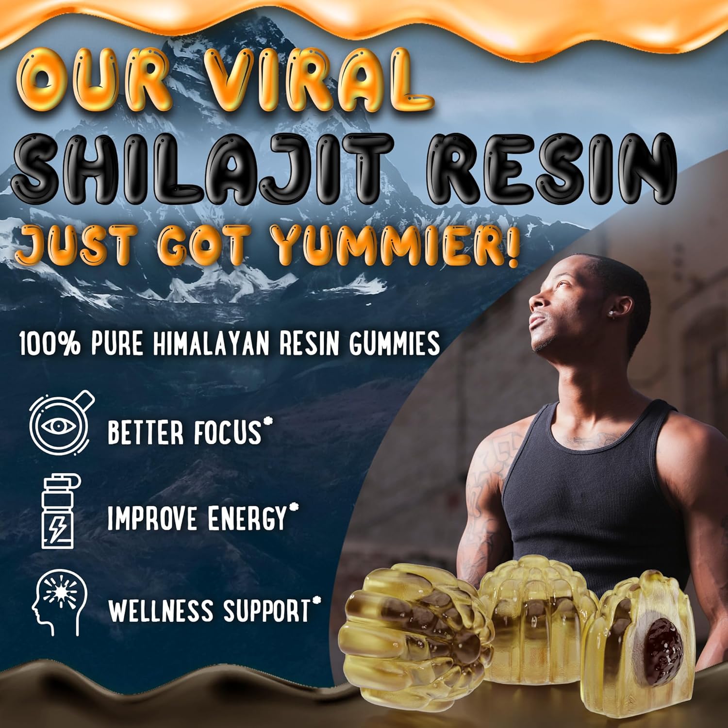 High Potency Gold Grade Pure Himalayan Shilajit Gummies with Ashwagandha & Shatavari - Energy Boost & Immune Support - 120 Gummy - Peach & Mango Flavor