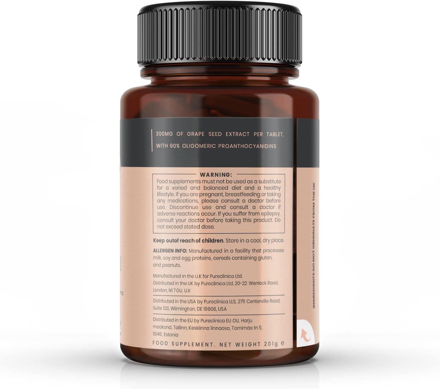 High Potency Grape Seed Extract Supplement - 300mg x 360 Tablets (2 Bottles of 180) - 1 Year Supply by pureclinica