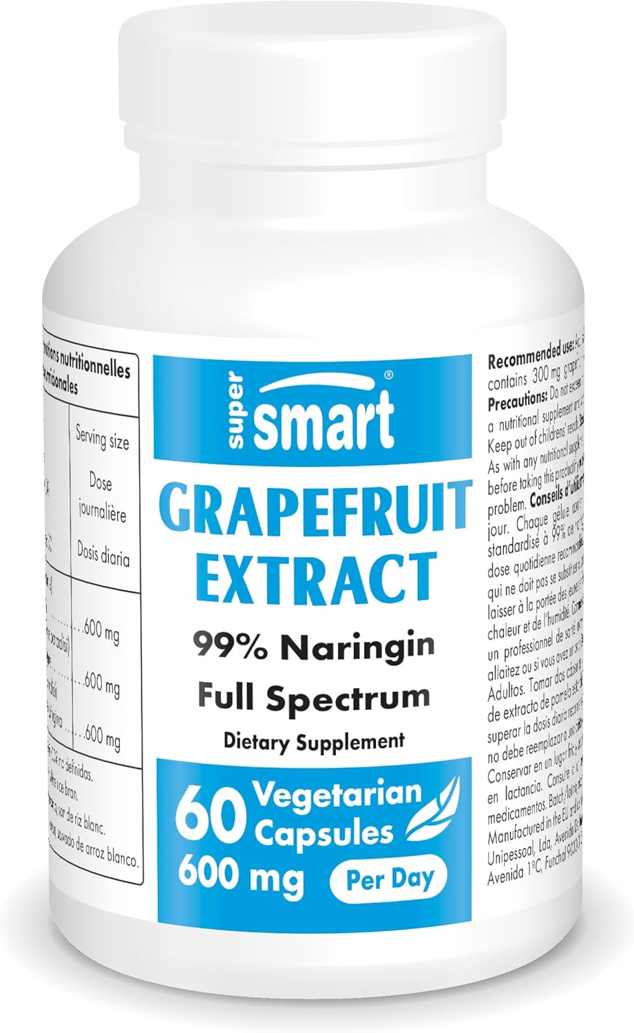 High Potency Grapefruit Extract Supplement - 600mg per Day (99% Naringin) - 60 Capsules, Non-GMO & Gluten Free