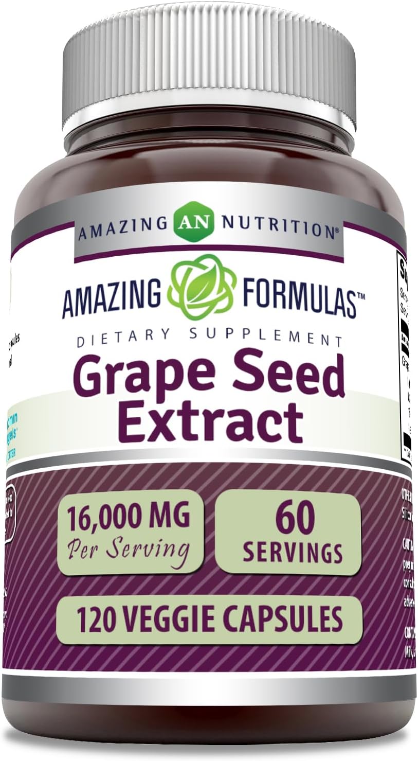 High Potency Grapeseed Extract Supplement - 16000mg Per Serving - 120 Veggie Capsules - Non-GMO & Gluten Free - Made in USA