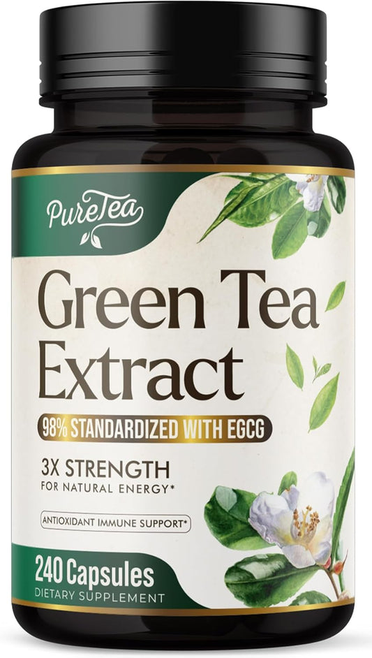 High Potency Green Tea Extract Pills with EGCG for Heart Health - Antioxidant Rich - 98% Polyphenols - 3X Absorption - Natural Energy - 240 Capsules - BoostGo Australia