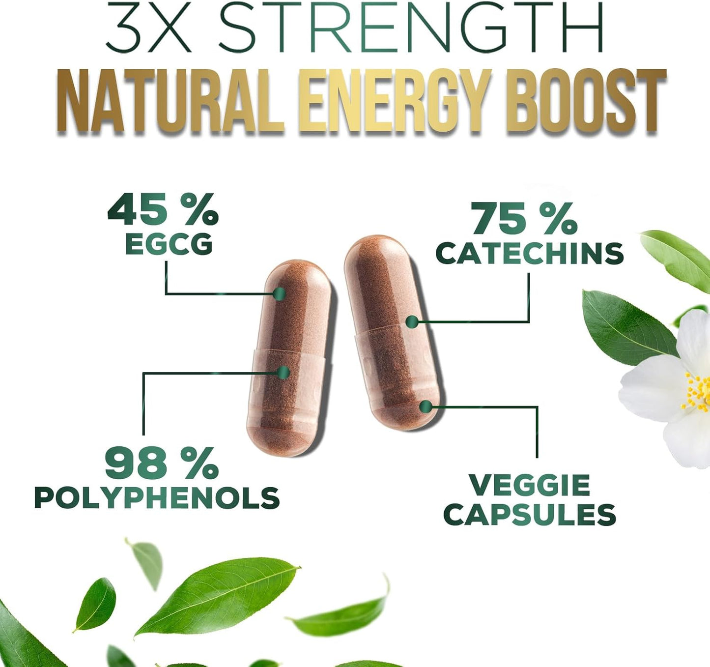 High Potency Green Tea Extract Pills with EGCG for Heart Health - Antioxidant Rich - 98% Polyphenols - 3X Absorption - Natural Energy - 240 Capsules - BoostGo Australia