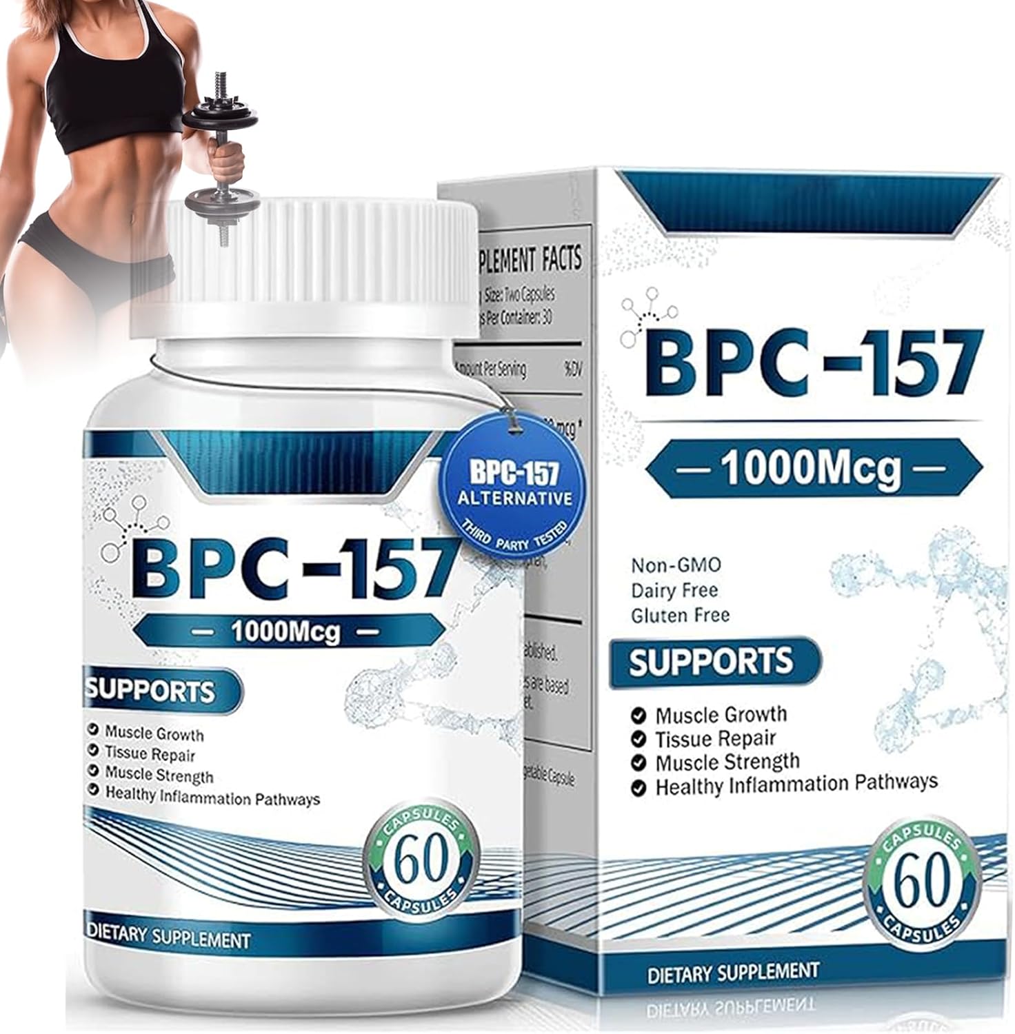 High Potency HAIION BPC 157 Peptide Capsules for Muscle & Workout Recovery - 1000 Mcg, 60 Capsules - Gluten Free Supplement for Faster Recovery and Gut Healing