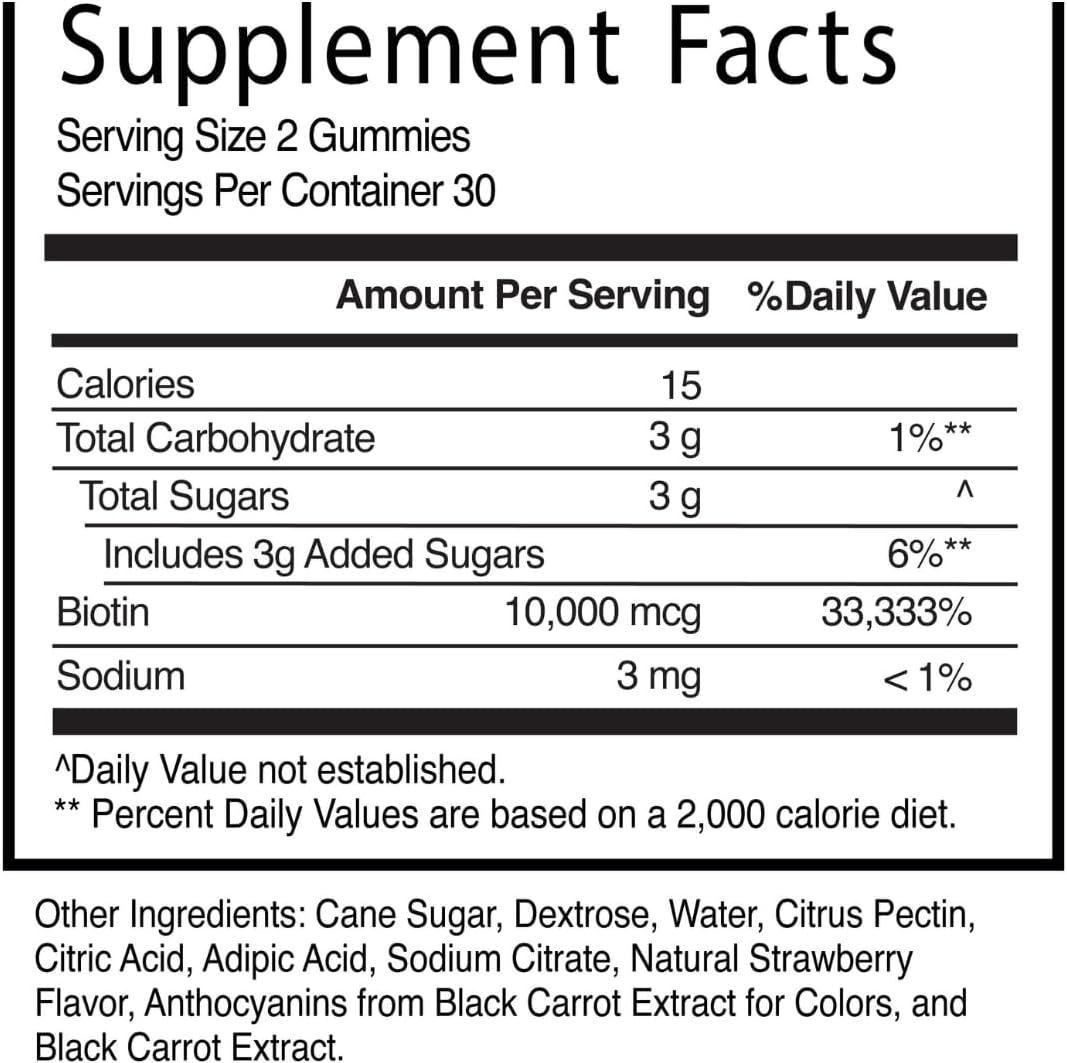 High-Potency Halal Biotin Gummy Vitamins for Hair, Skin & Nails - Vegan & Gluten-Free - 10,000mcg Per Serving