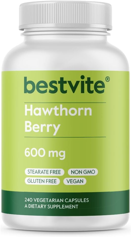High Potency Hawthorn Berry Capsules - 600mg (240 Vegan Capsules) - No Stearates, Fillers - Non GMO, Gluten Free