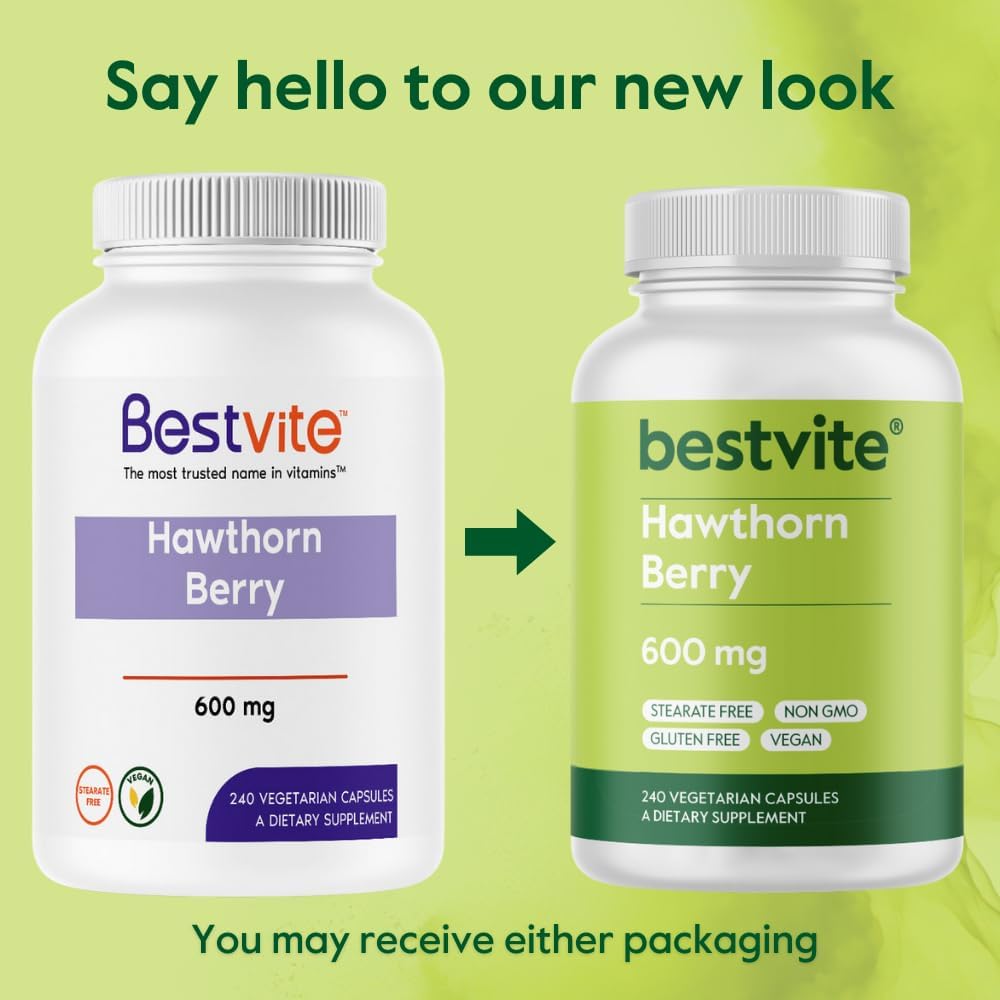 High Potency Hawthorn Berry Capsules - 600mg (240 Vegan Capsules) - No Stearates, Fillers - Non GMO, Gluten Free