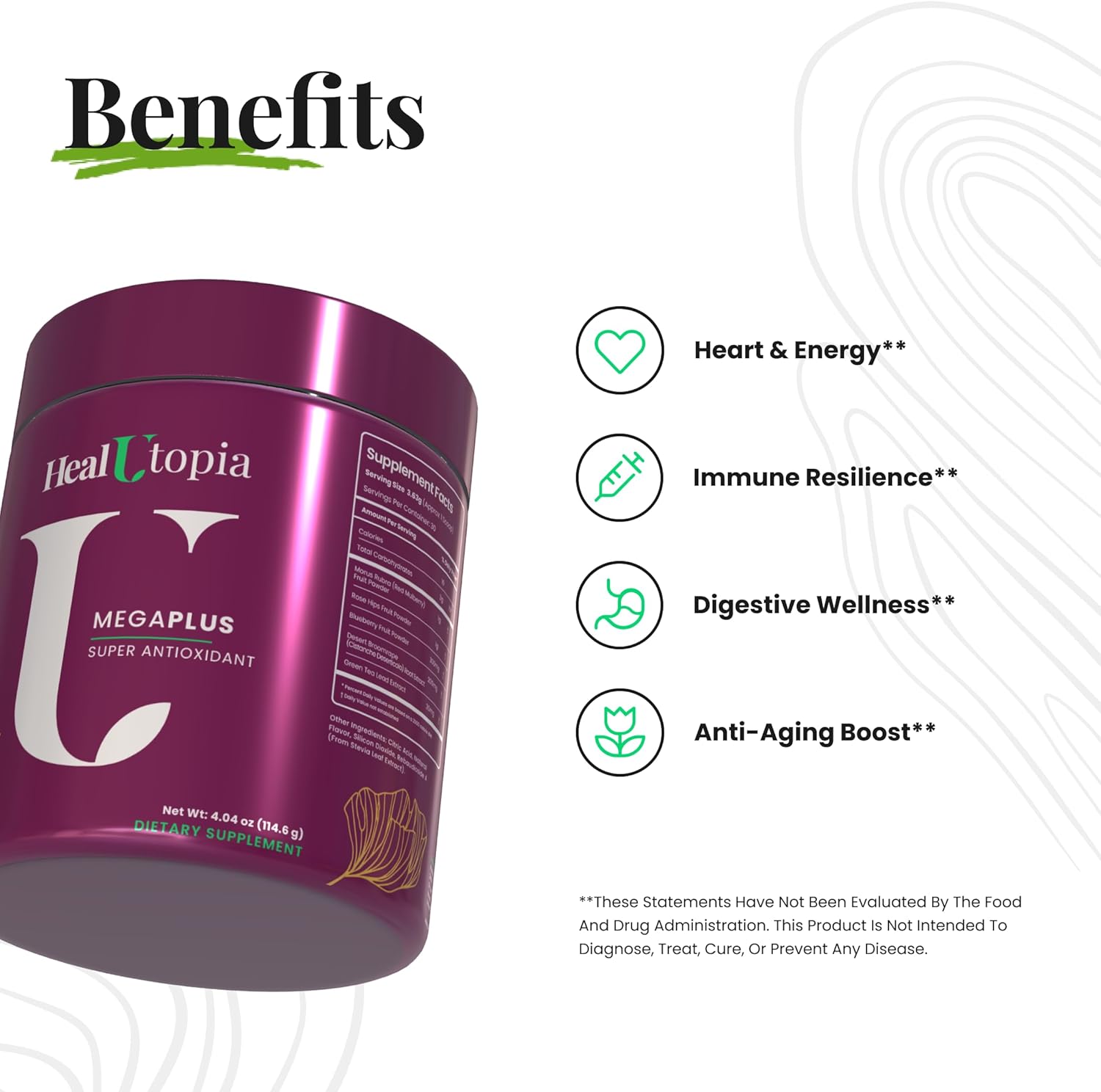 High Potency HealUtopia MegaPlus Super Antioxidant with Mulberry, Cistanche, Green Tea, Rosehip, Blueberry Extracts - Supports Immunity, Heart, Joint Health - Non-GMO, Made in USA - 30 Servings