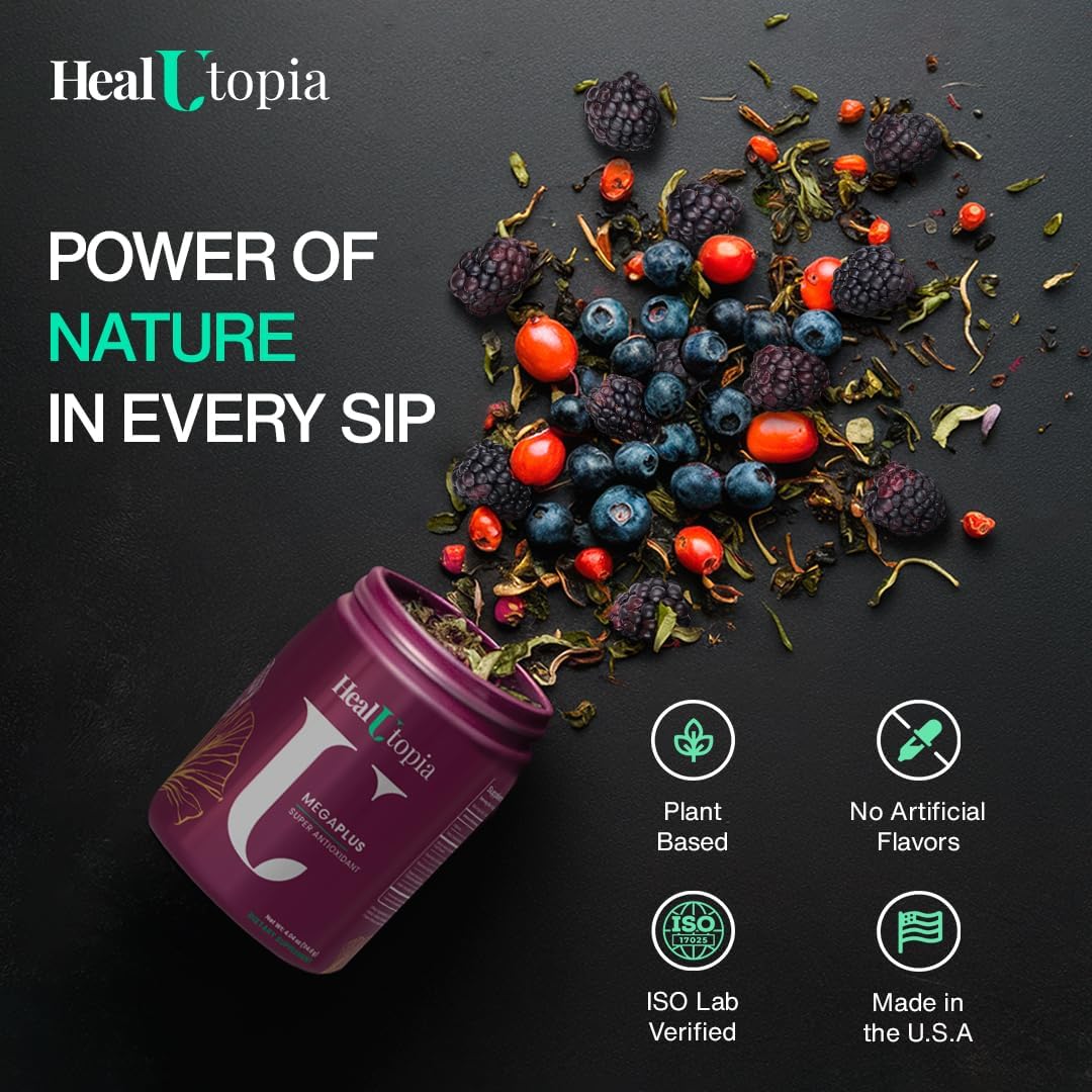 High Potency HealUtopia MegaPlus Super Antioxidant with Mulberry, Cistanche, Green Tea, Rosehip, Blueberry Extracts - Supports Immunity, Heart, Joint Health - Non-GMO, Made in USA - 30 Servings