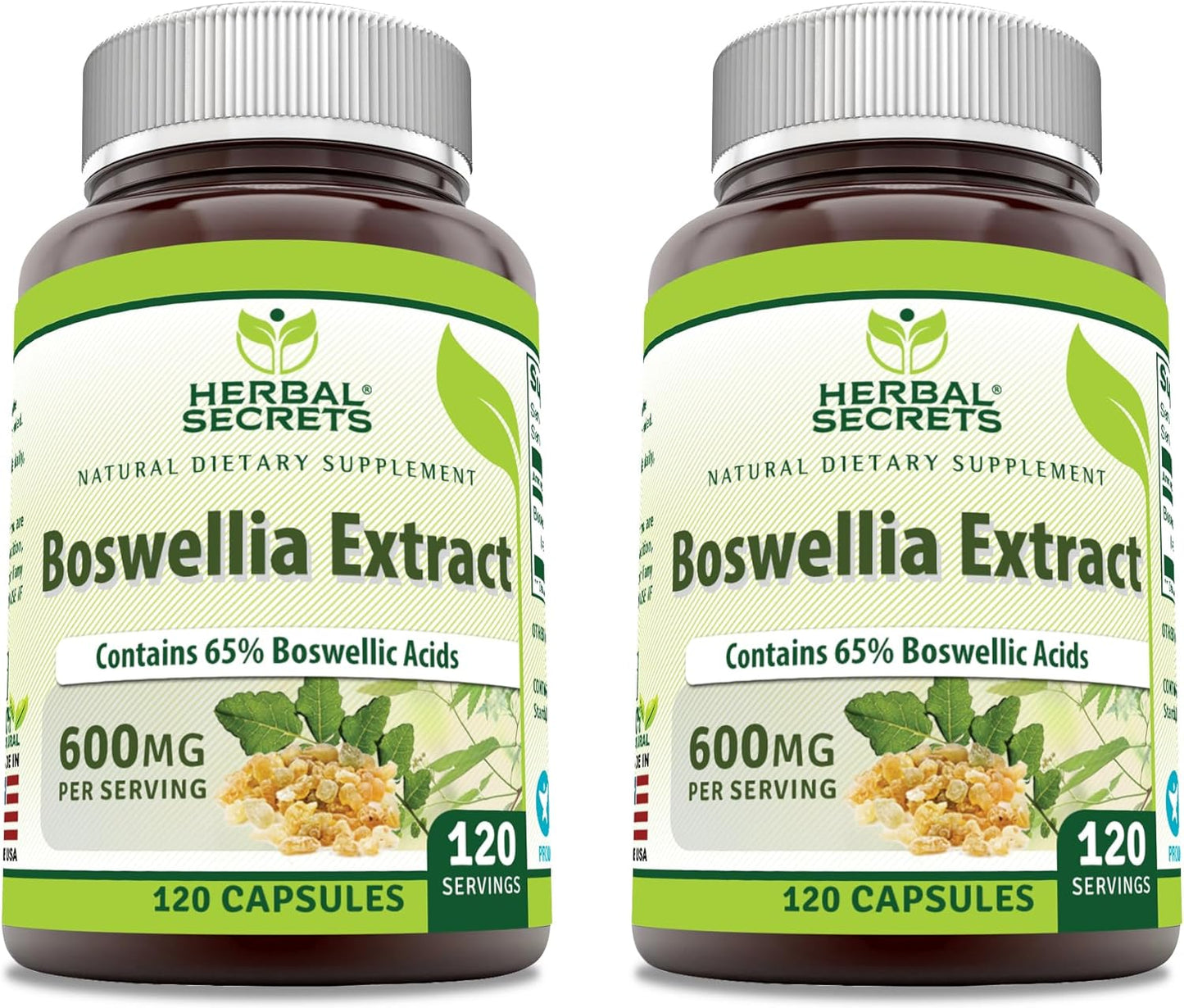 High Potency Herbal Secrets Boswellia Serrata Extract Capsules - 65% Boswellic Acids - 600 mg - Non-GMO & Gluten Free - 120 Count (2 Pack)