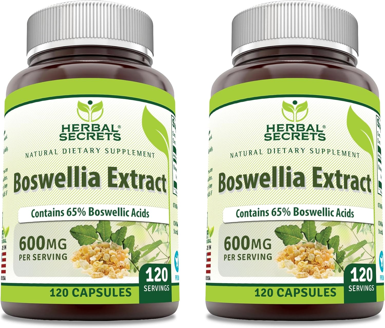 High Potency Herbal Secrets Boswellia Serrata Extract Capsules - 65% Boswellic Acids - 600 mg - Non-GMO & Gluten Free - 120 Count (2 Pack)