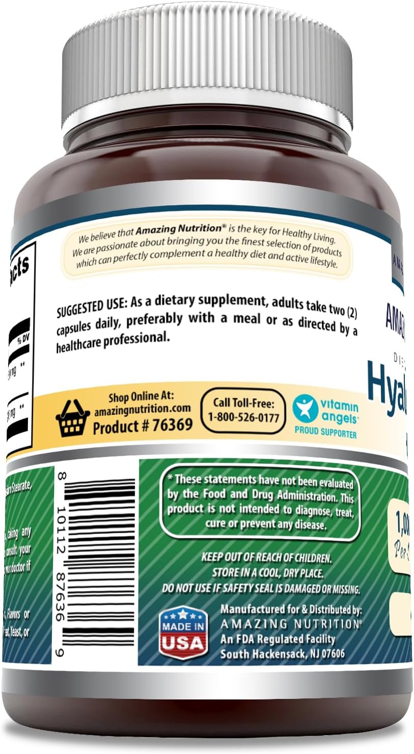 High Potency Hyaluronic Acid & MSM Supplement - 1000mg Capsules - Non-GMO, Gluten Free - Made in USA - 60 Count