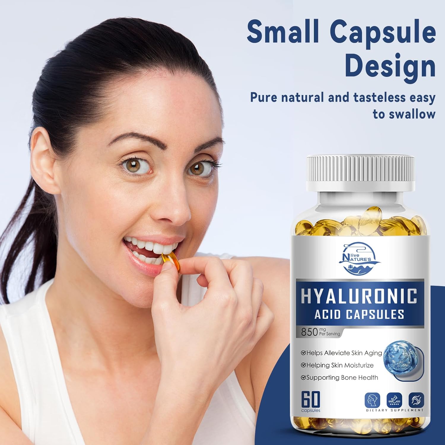 High Potency Hyaluronic Acid Supplements for Skin and Joints - 850mg Capsules for Hydration and Lubrication - 180 Count