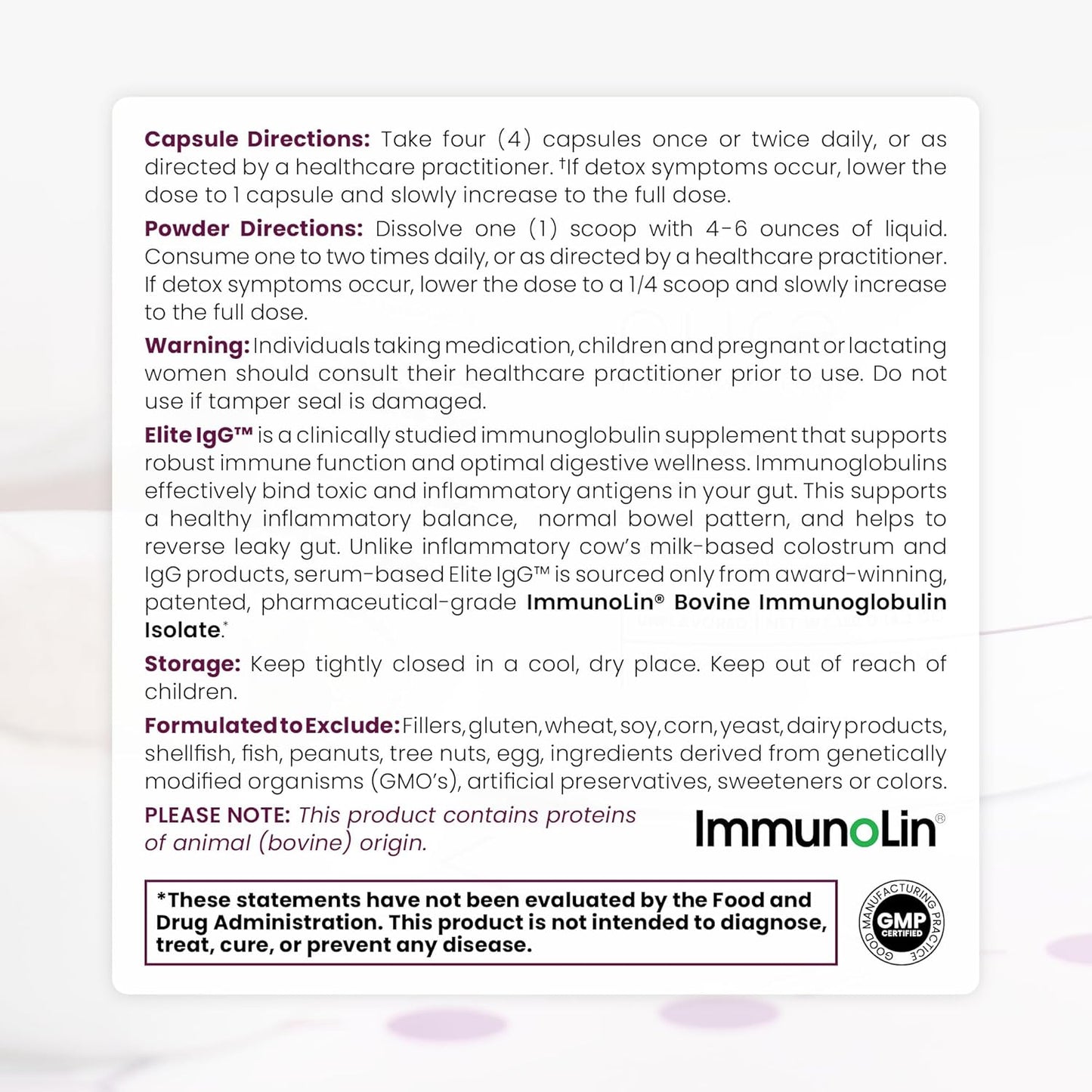 High-Potency IgG Immunoglobulin Supplement - 1100mg | Serum-Derived IgA & IgM | Colostrum Alternative | Gluten, Dairy & GMO Free (30 Servings)