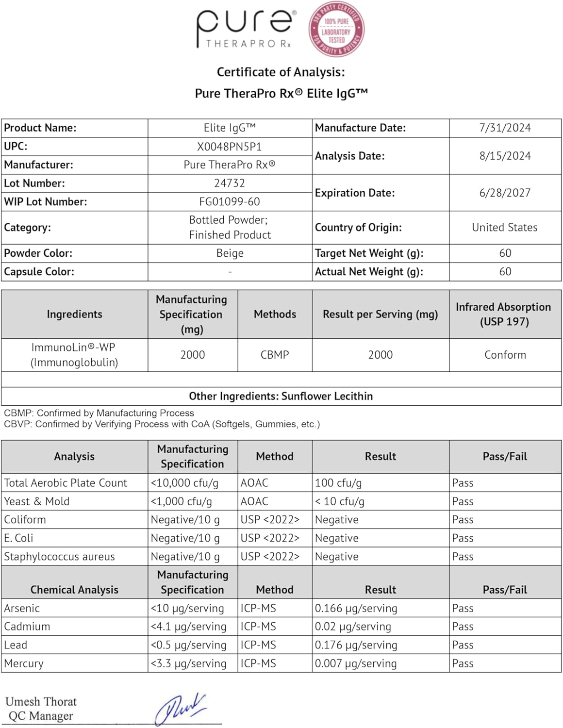 High-Potency IgG Immunoglobulin Supplement - 1100mg | Serum-Derived IgA & IgM | Colostrum Alternative | Gluten, Dairy & GMO Free (30 Servings)