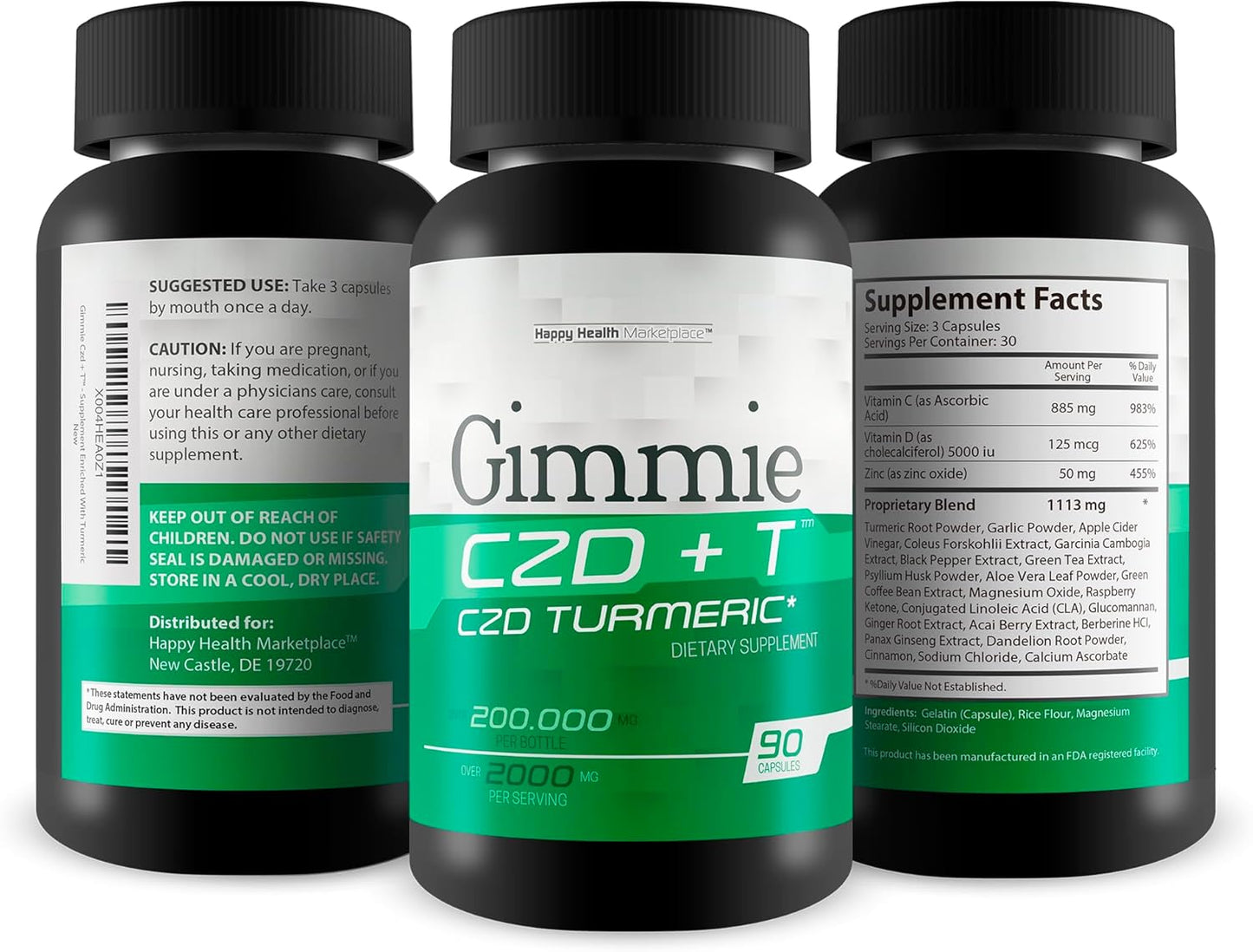 High Potency Immune Support Supplement with Vitamin C, D, Zinc, Magnesium, and Turmeric - Happy Health Marketplace's Best Immune Booster CDZ + T - Nature's Vitamin D Zinc C Formula