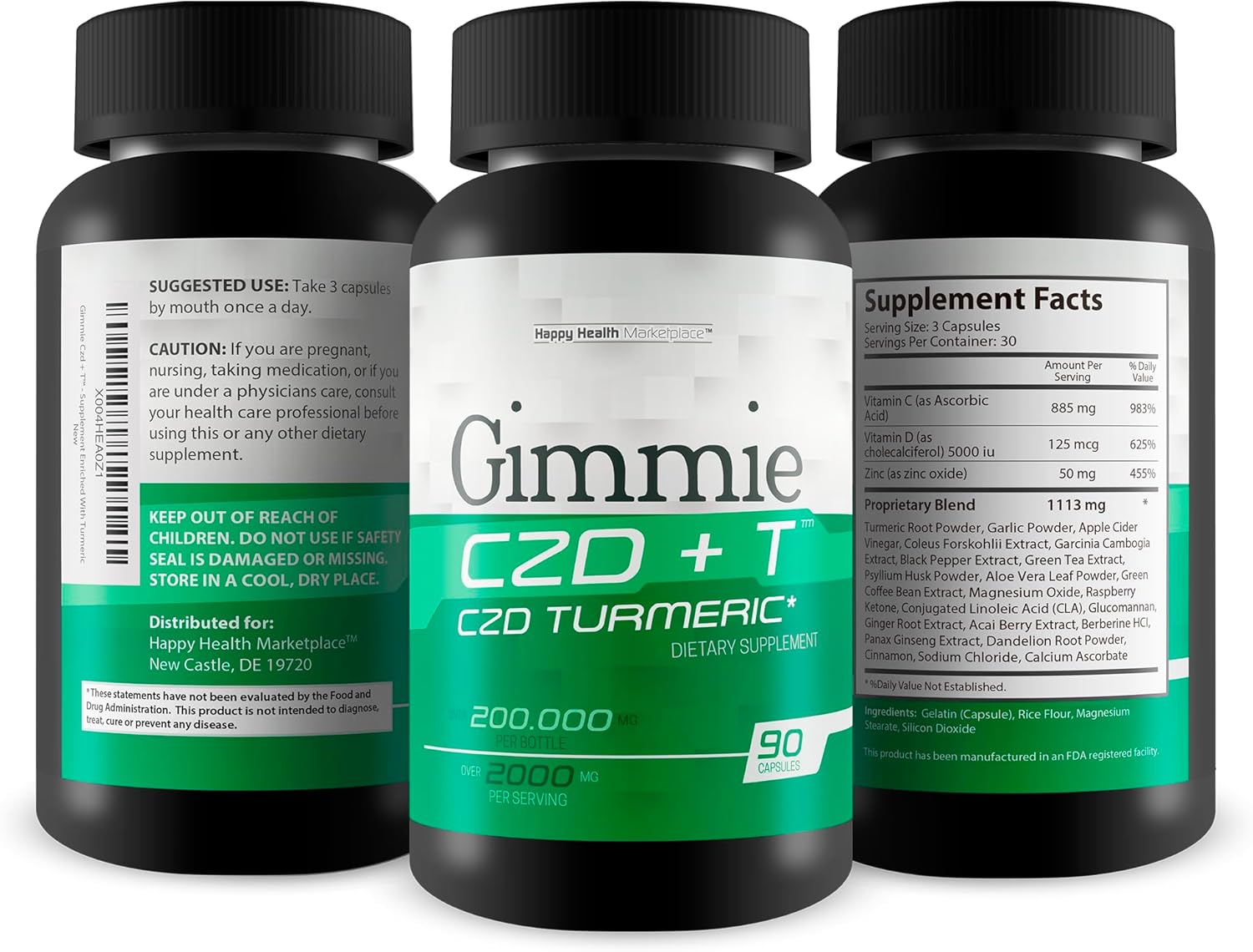 High Potency Immune Support Supplement with Vitamin C, D, Zinc, Magnesium, and Turmeric - Happy Health Marketplace's Best Immune Booster CDZ + T - Nature's Vitamin D Zinc C Formula