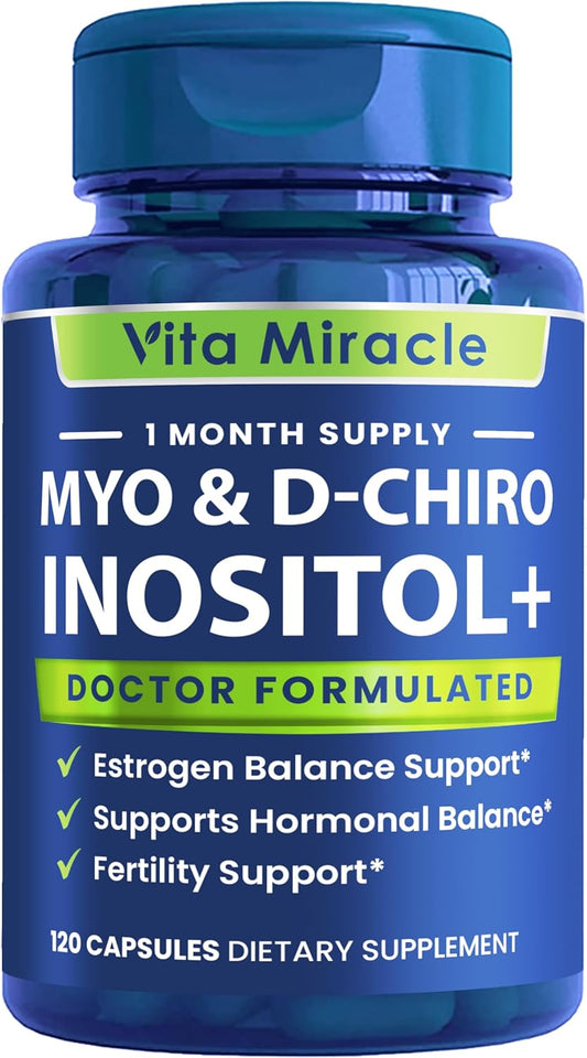 High Potency Inositol Supplement for Women - 120 Capsules 2000mg 40:1 Ratio Myo & D Chiro Inositol Blend - Hormone Balance and PCOS Support - Full Month Supply