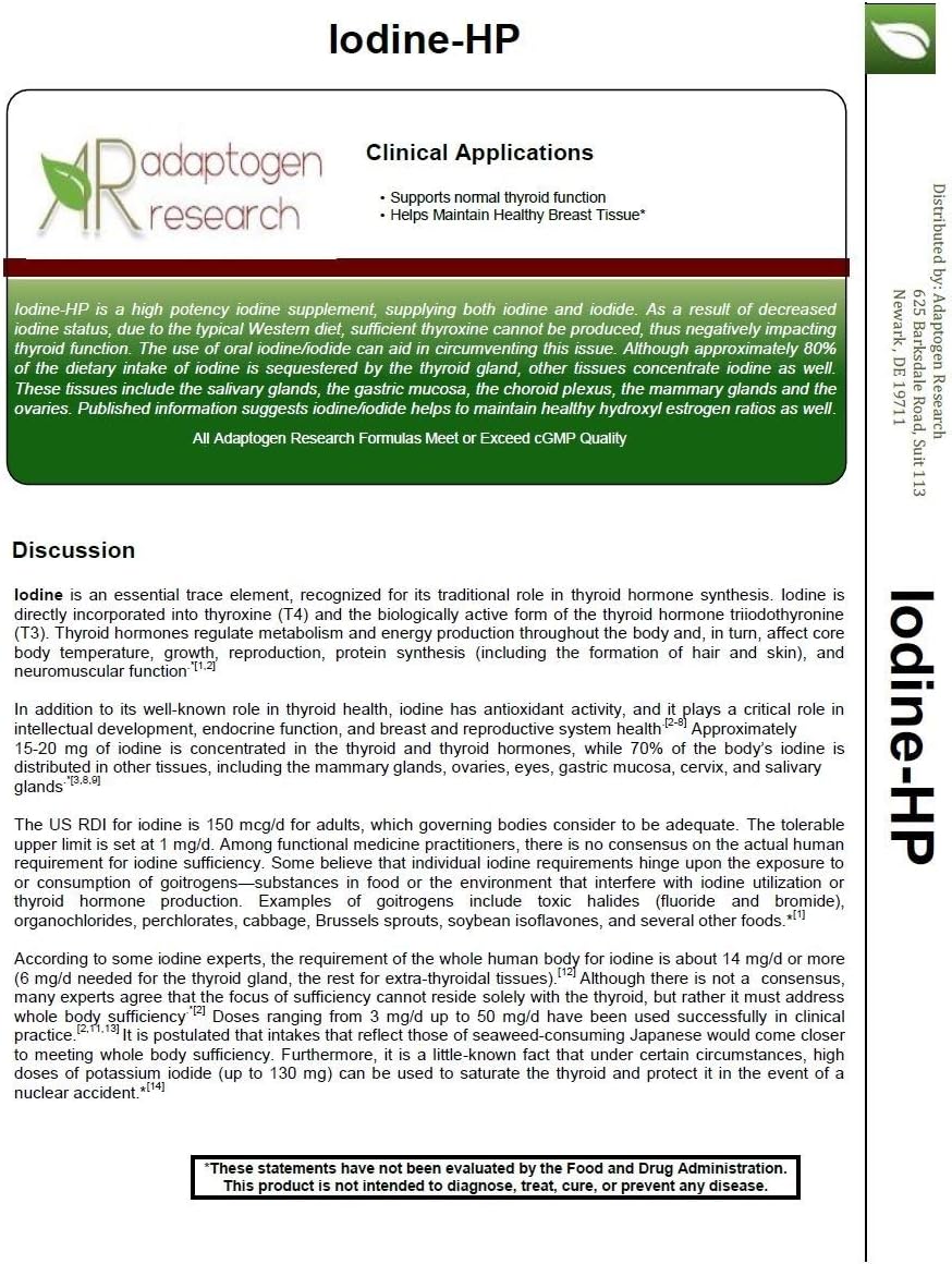 High Potency Iodine Complex - 12.5 mg with Sodium Iodide & Potassium Iodide - 180 Vegetarian Capsules by Adaptogen Research