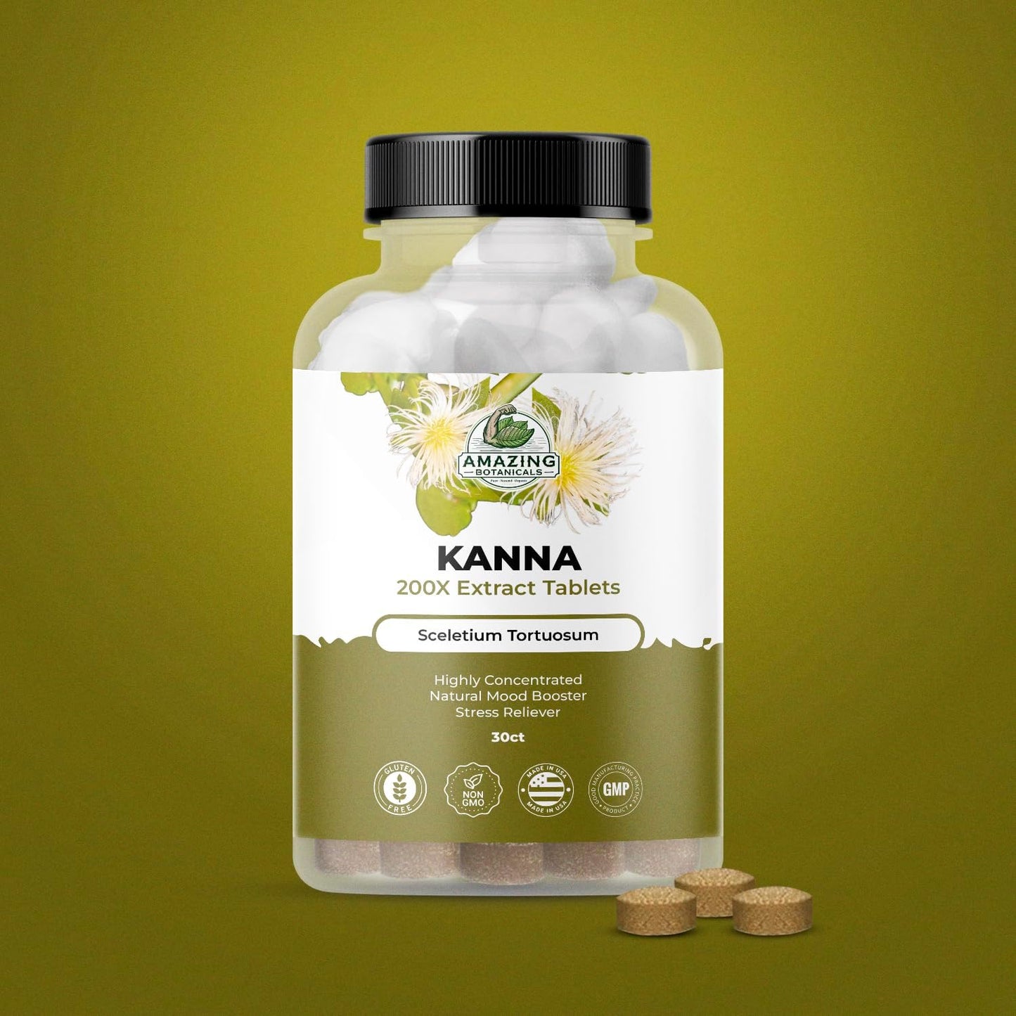High Potency Kanna Extract Tablets - 10,000 mg Sceletium Tortuosum - Energy and Mood Booster - Immune Support - 30 Tablets