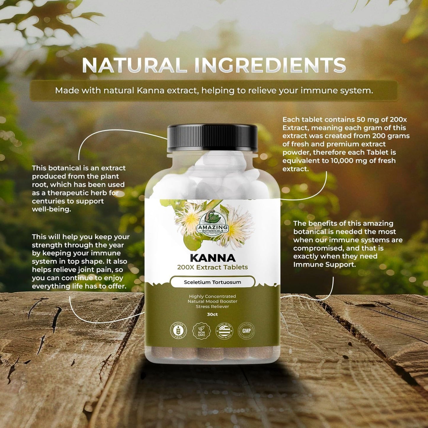 High Potency Kanna Extract Tablets - 10,000 mg Sceletium Tortuosum - Energy and Mood Booster - Immune Support - 30 Tablets