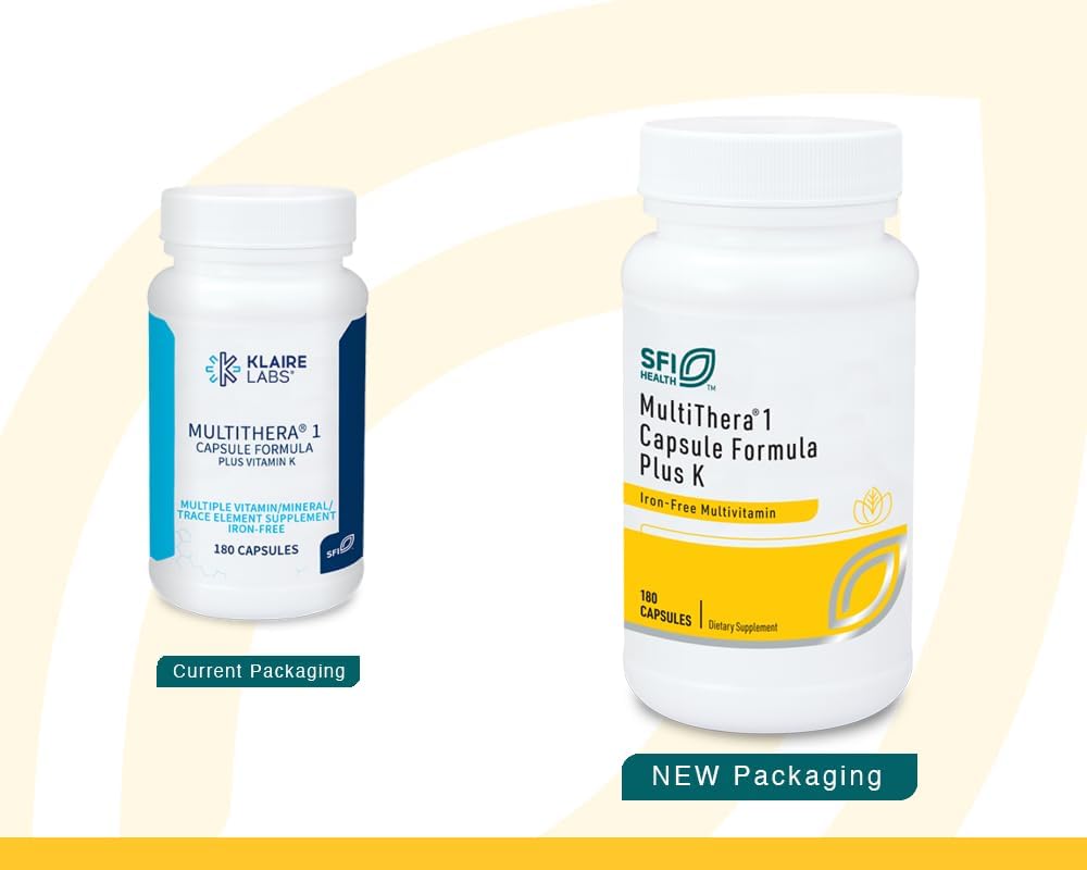 High Potency Klaire Labs MultiThera 1 Plus Multivitamin Capsules with Vitamin K1 & K2 - Iron-Free Formula, Active Folate, 180 Count - BoostGo Australia