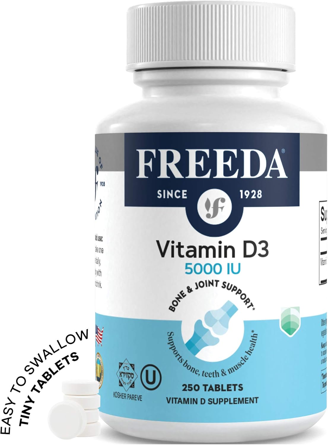 High Potency Kosher Vitamin D3-5000 IU Tablets for Bone and Muscle Health - Immune Support - 250 Count