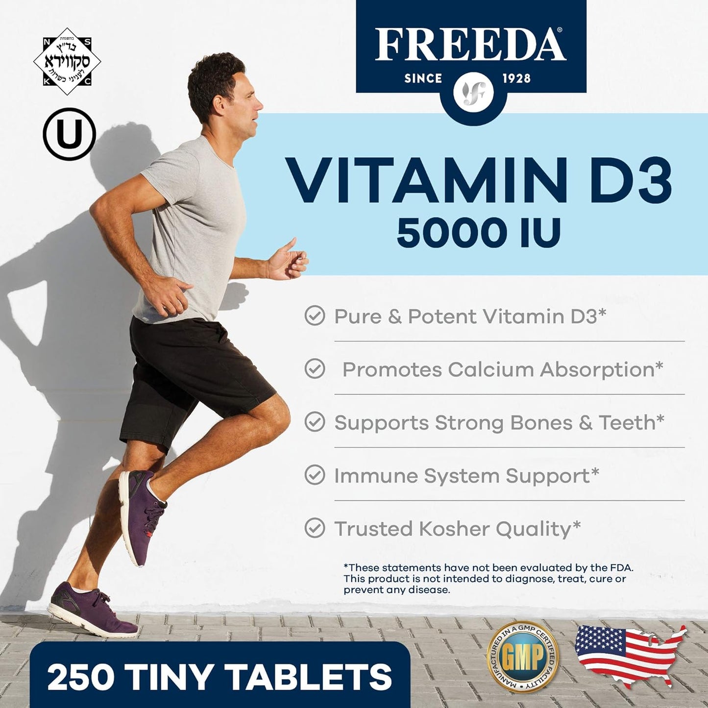 High Potency Kosher Vitamin D3-5000 IU Tablets for Bone and Muscle Health - Immune Support - 250 Count