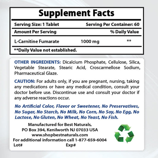 High Potency L-Carnitine 1000mg and Ashwagandha Extract 500mg Supplement for Energy and Stress Support