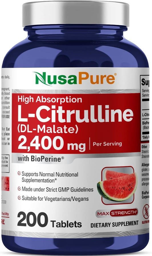 High Potency L-Citrulline 2,400mg 200 Vegan Capsules - Non-GMO, Gluten Free, 100-Day Supplement with Bioperine - BoostGo Australia