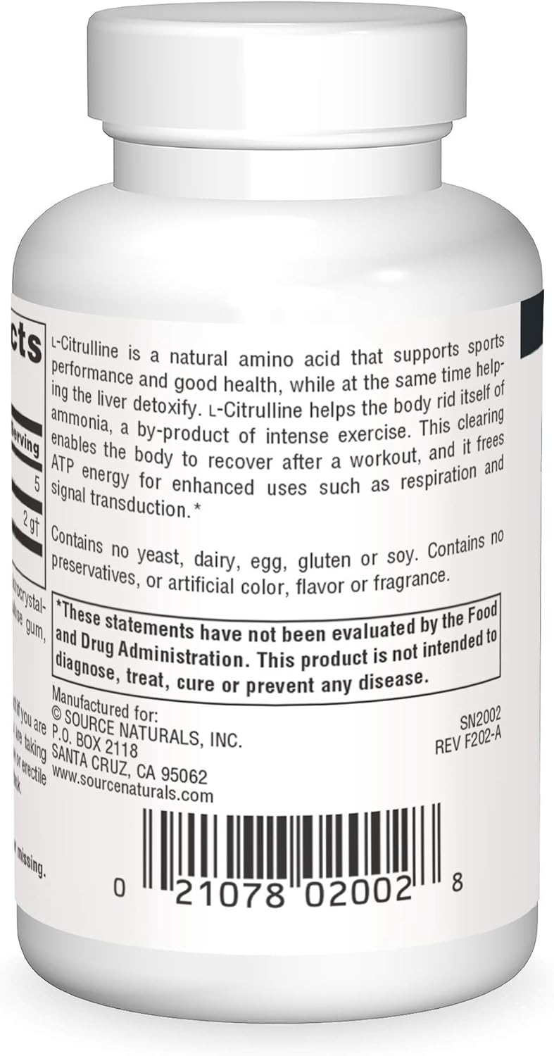 High Potency L-Citrulline Tablets for Exercise Recovery, Energy, and Detox - 1,000 mg - 30 Count