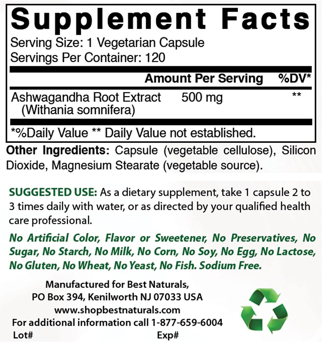 High Potency L-Glutamine and Ashwagandha Extract Supplement - 1000mg & 500mg Capsules for Immune Support and Stress Relief