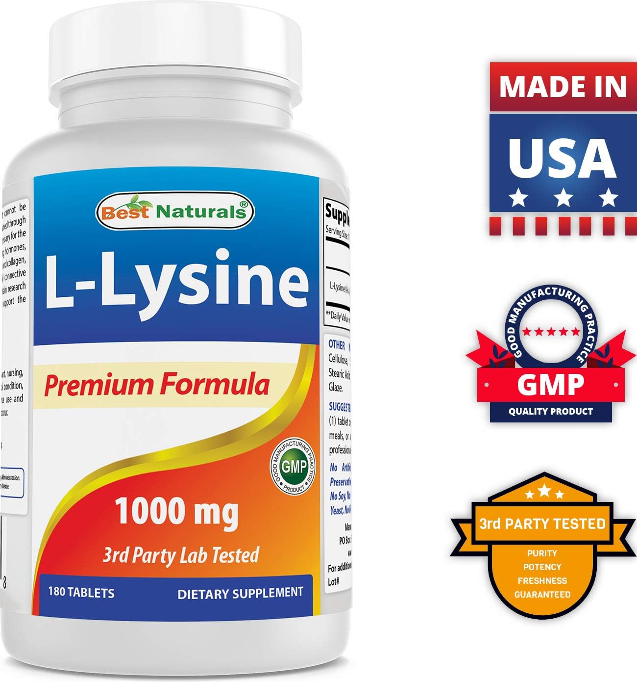 High Potency L-Lysine and Vitamin C Supplement - 1000mg Each for Immune Support and Overall Wellness