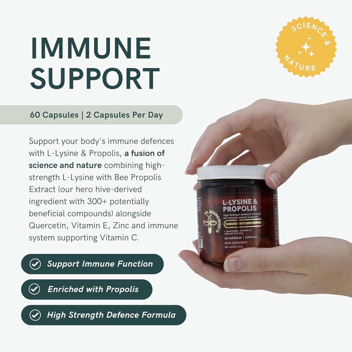 High Potency L-Lysine & Propolis Supplements for Immune Support with Quercetin, Vitamin C, E, and Zinc by Dr. Sosnowski