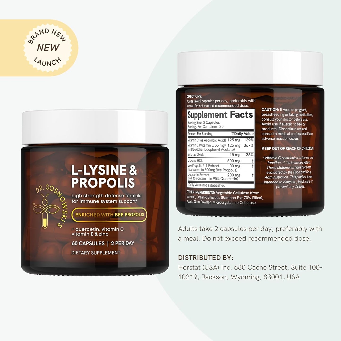 High Potency L-Lysine & Propolis Supplements for Immune Support with Quercetin, Vitamin C, E, and Zinc by Dr. Sosnowski