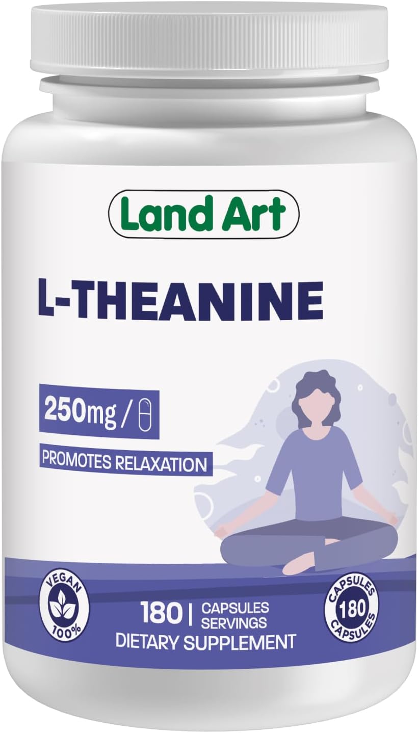 High Potency Land Art L-Theanine 250mg Vcaps - 180 Servings - Promotes Relaxation - Vegan Friendly - Bonus Size