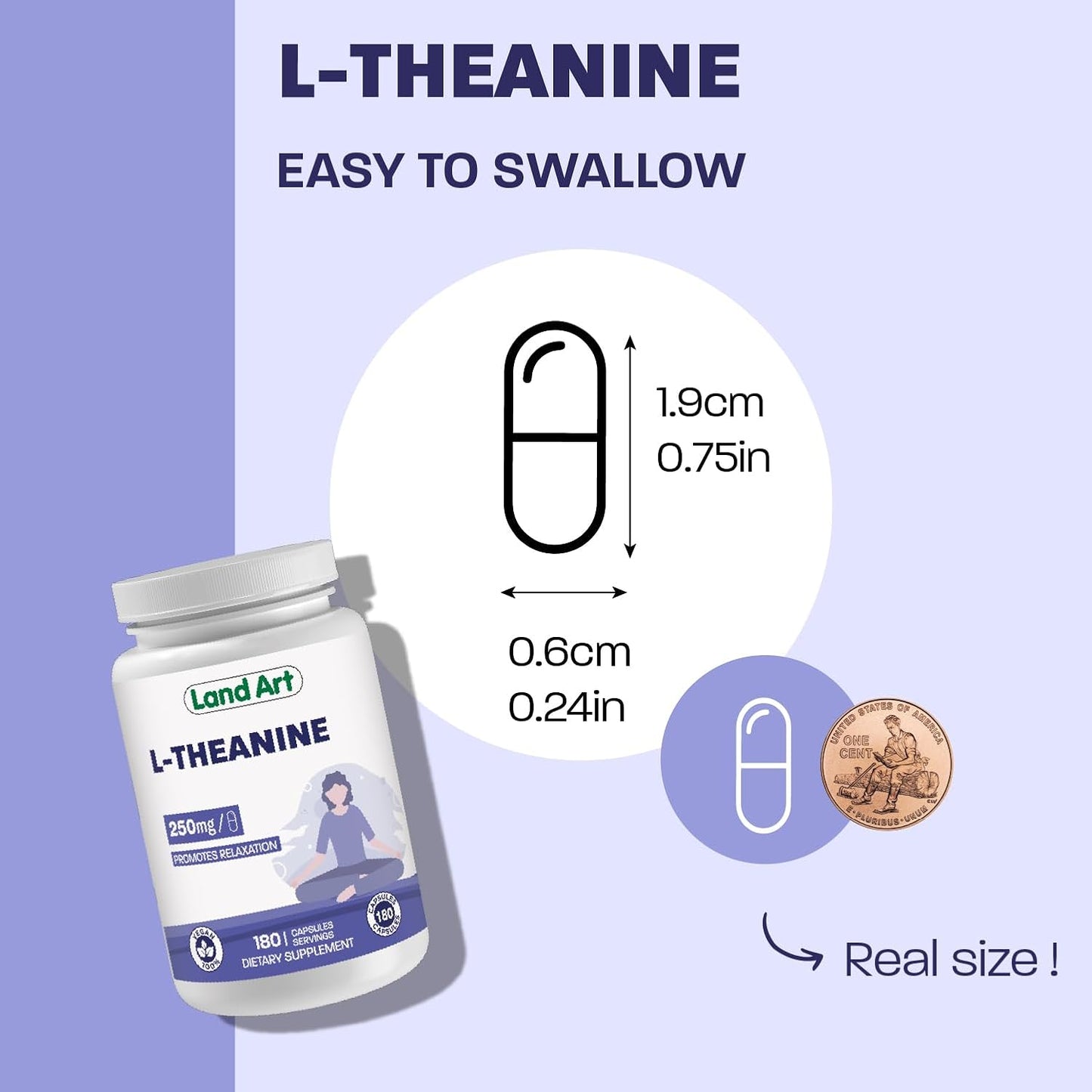 High Potency Land Art L-Theanine 250mg Vcaps - 180 Servings - Promotes Relaxation - Vegan Friendly - Bonus Size