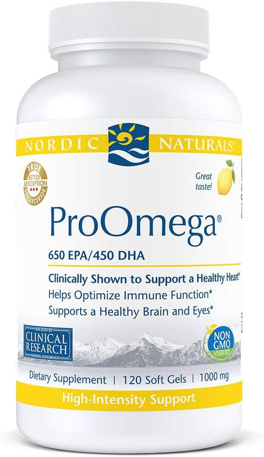 High Potency Lemon Flavored Omega-3 Fish Oil Soft Gels - 120 Count - Supports Brain, Eye, Heart, & Immune Health - Non-GMO - Nordic Naturals ProOmega