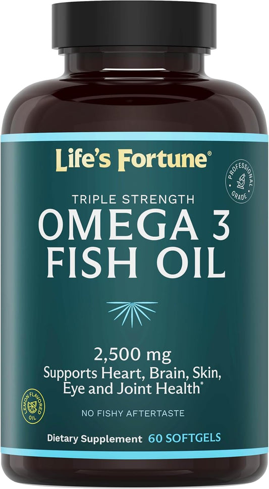High Potency Life's Fortune Fish Oil Omega 3 Concentrate Supplement - 2500 mg, 120 Softgels - EPA & DHA Fatty Acid for Heart, Brain, Skin, and Joints - Non GMO