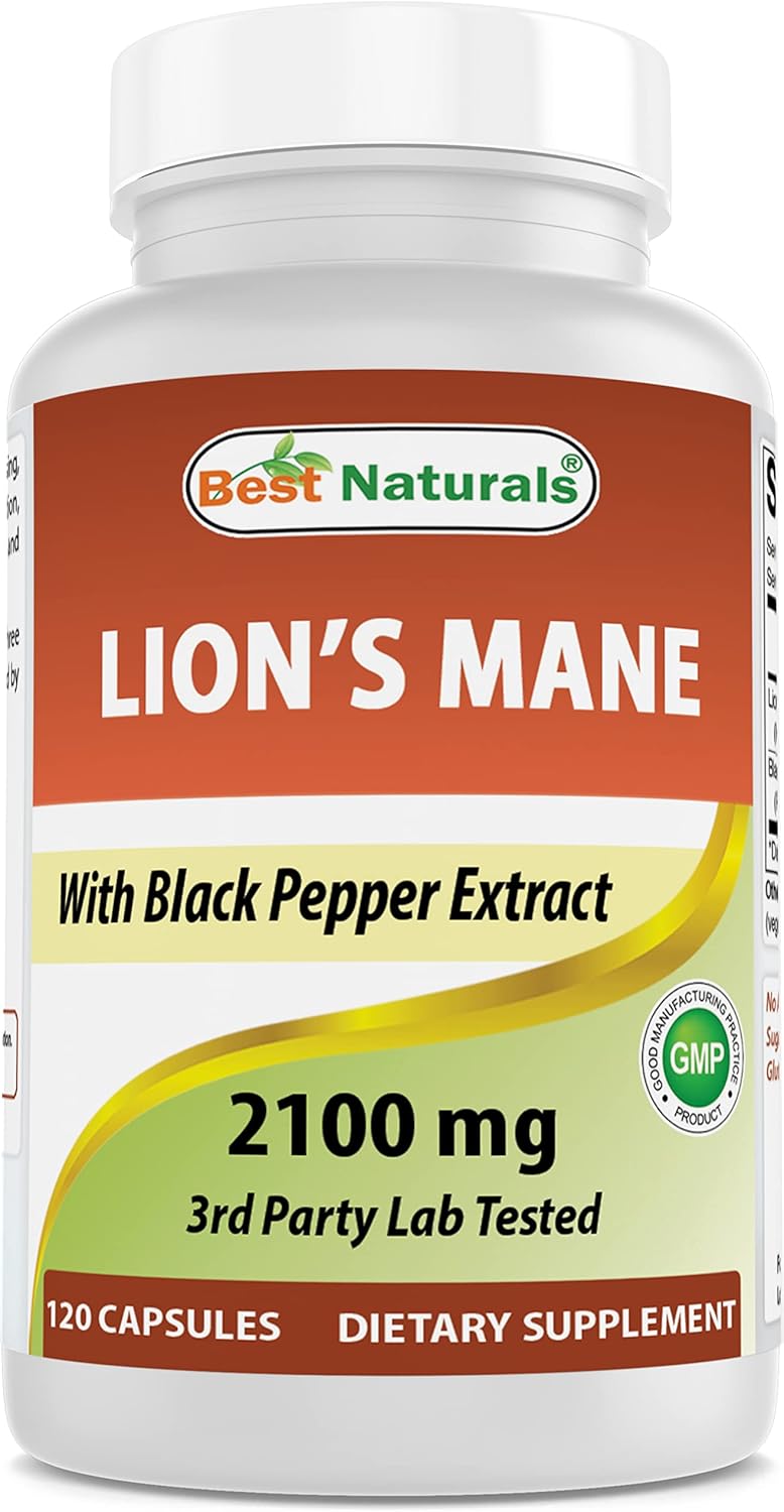 High Potency Lions Mane Mushroom Supplement - 2100mg, 120 Capsules - Boost Mental Clarity, Focus, & Immune Health - Enhanced with Black Pepper