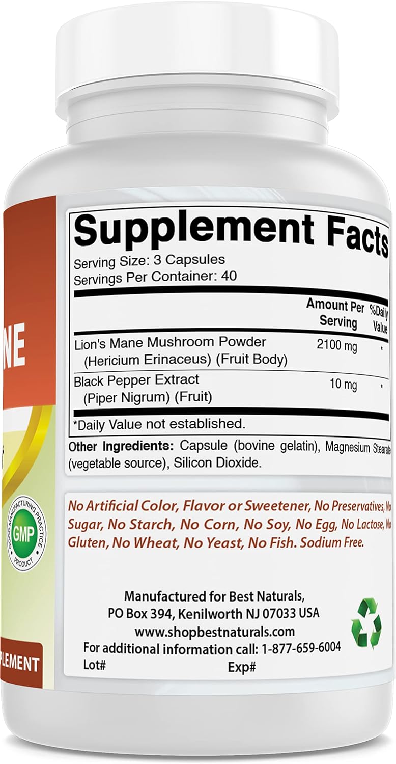 High Potency Lions Mane Mushroom Supplement - 2100mg, 120 Capsules - Boost Mental Clarity, Focus, & Immune Health - Enhanced with Black Pepper